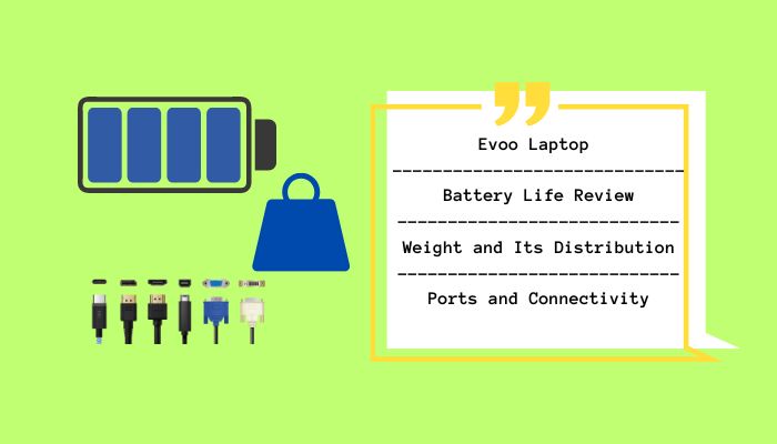 Evoo Laptop Memory Battery, Ports and Connectivity